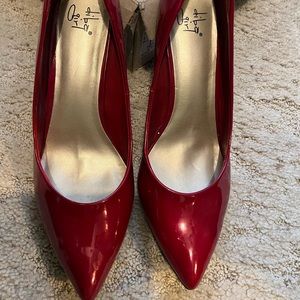 Red faux patten leather heels size 12
